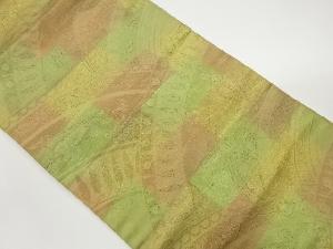 馬に人物・葉・鳥模様織出し名古屋帯